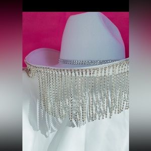 Bachelorette white rhinestone disco cowgirl hat